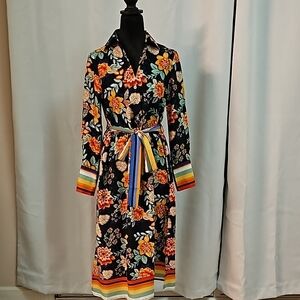 Orange and Pink Floral Shirt Dress with Tie Front